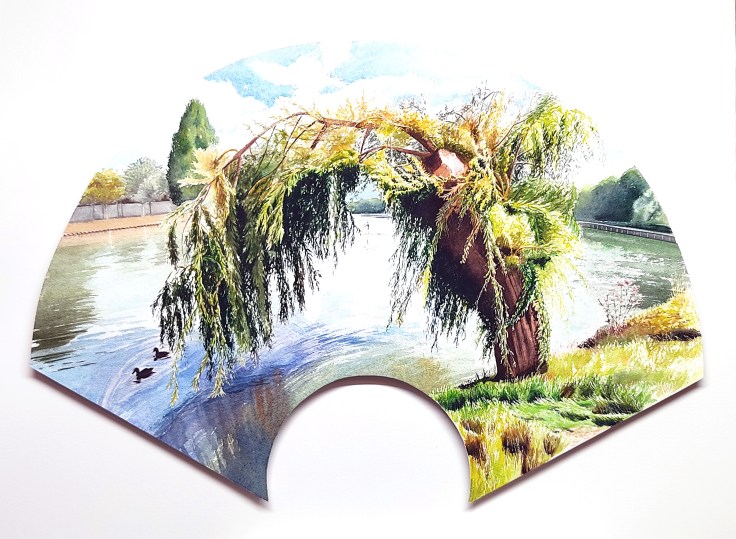 Aquarelle éventail Bords de Marne