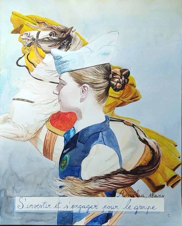 Jeune militaire en formation, aquarelle