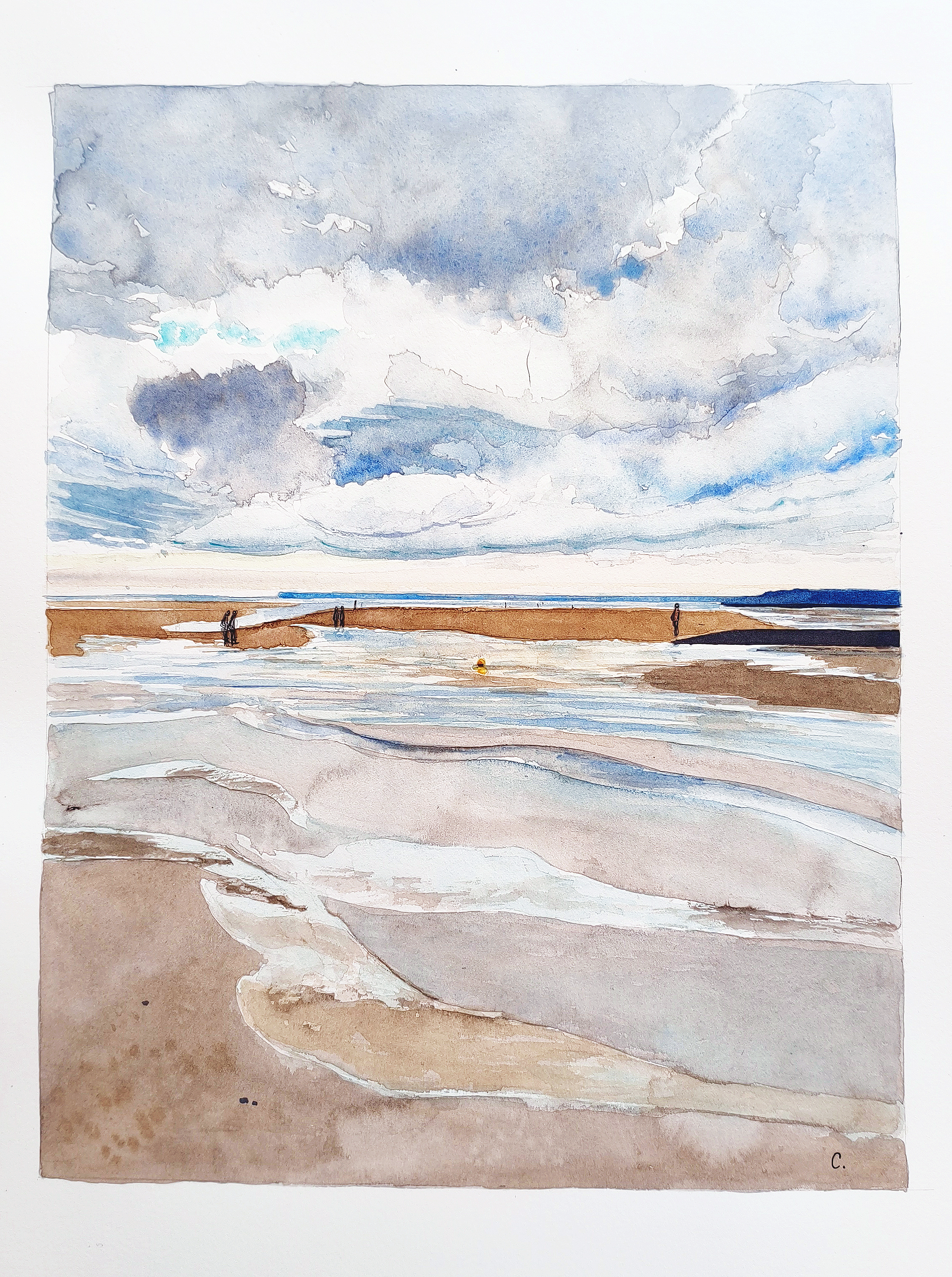 Aquarelle Normandie Houlgate marée basse