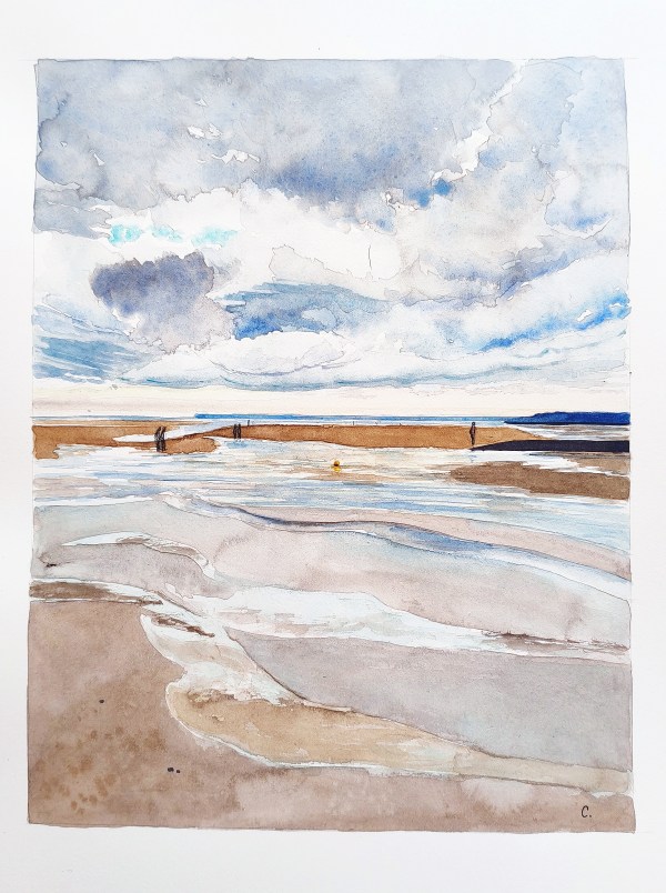 Aquarelle Normandie Houlgate marée basse