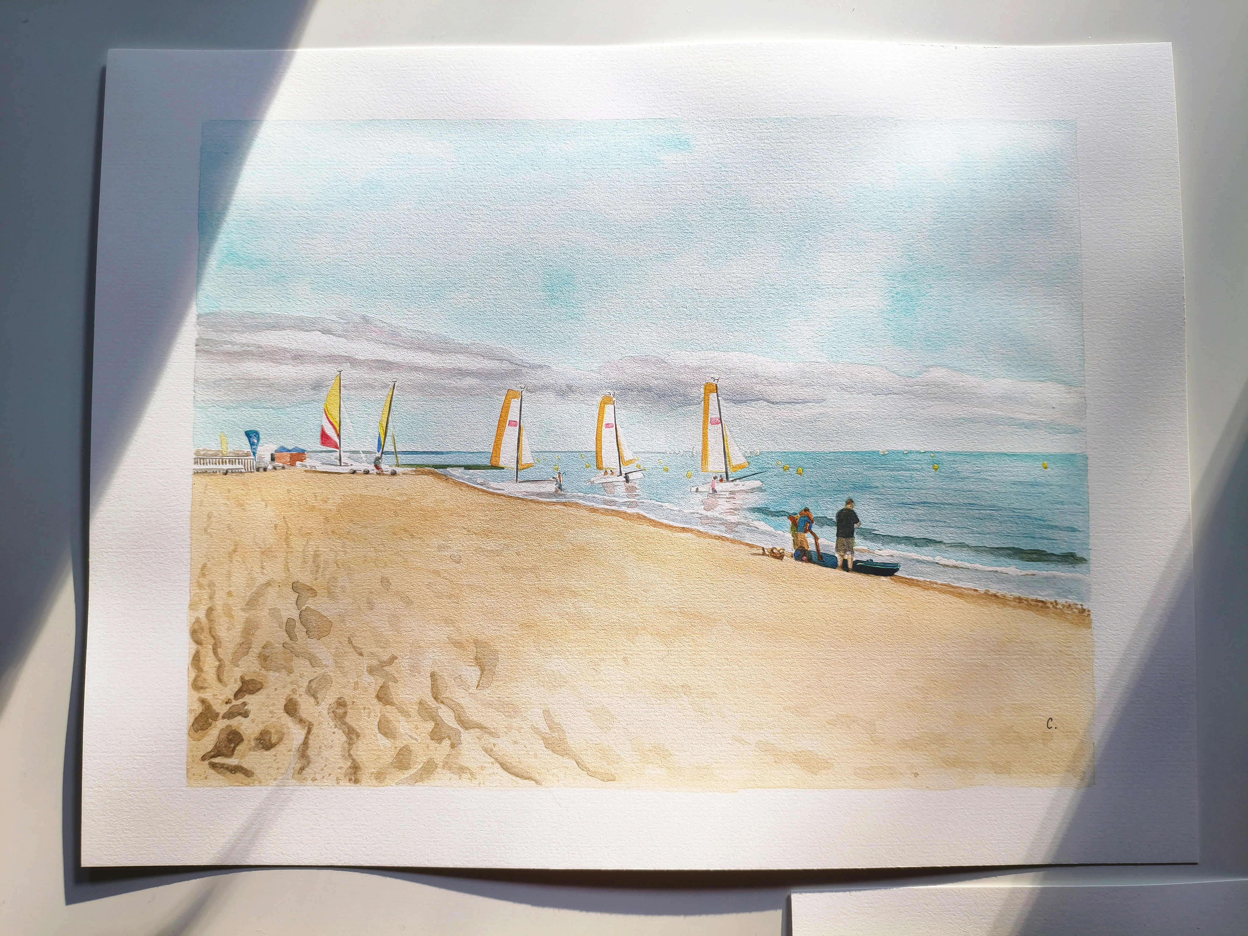 Aquarelle Normandie Houlgate école de voile